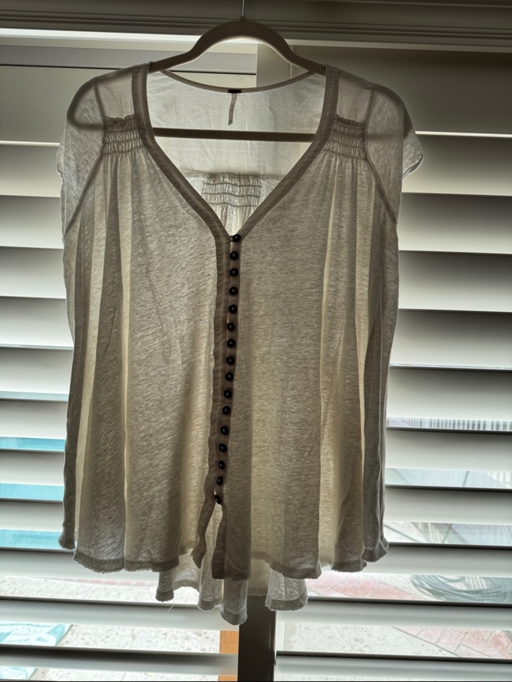 Free People Cream Button-Up Cap Sleeve Blouse